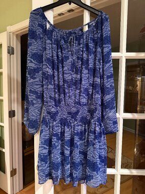 GUESS Daisy Waveprint Blue Mini Dress (Size L)